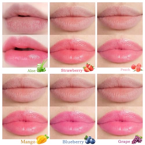 Fruit Color Changing Lipstick Set - Aloe Vera, Strawberry, Peach, Mango, Blueberry, Grape - 6 Pcs