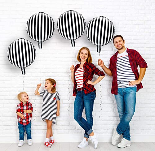 10 Pcs Black and White Striped Aluminum Balloons for Party Decorations