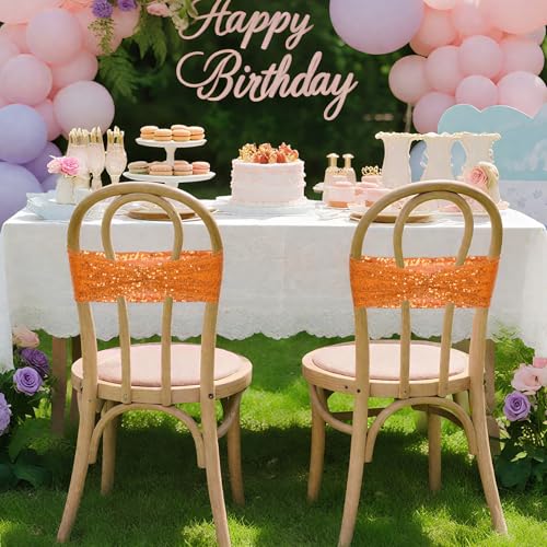 Orange Sequin Chair Sashes 14x6 Inch Pack of 50 - Wedding Party Decorations