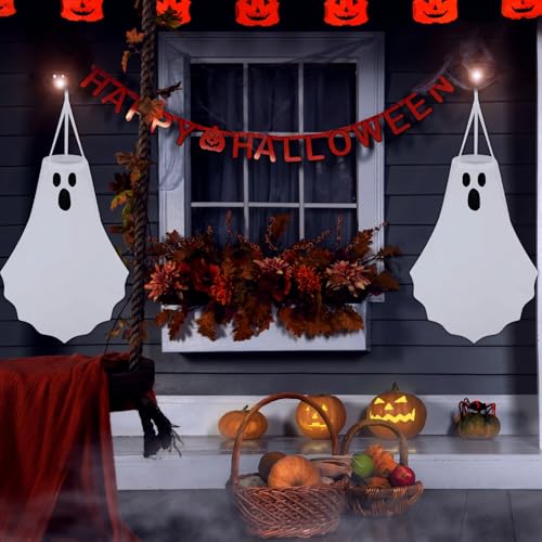 Halloween Ghost Windsocks Outdoor Decorations - Set of 6, 27 Inch White Flying Ghosts for Yard, Porch & Garden