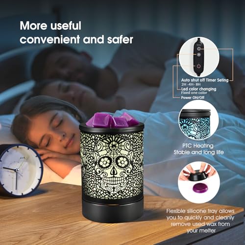 Skull Timer Fragrance Wax Melts Warmer with 7-Color LED Lights - Gothic Home Decor
