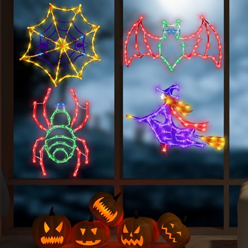 Halloween Window Silhouette Lights 16-Inch with Spider Web & Bats & Witch & Spider Variations