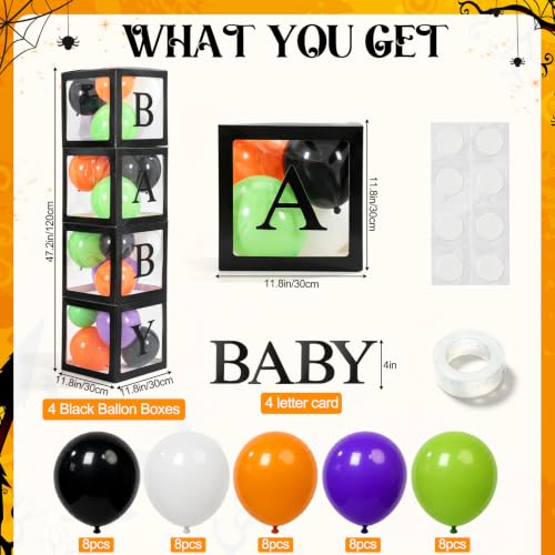 Halloween Baby Shower Decorations Set with Balloons & Clear Balloon Boxes - Baby Gender Reveal Party Supplies