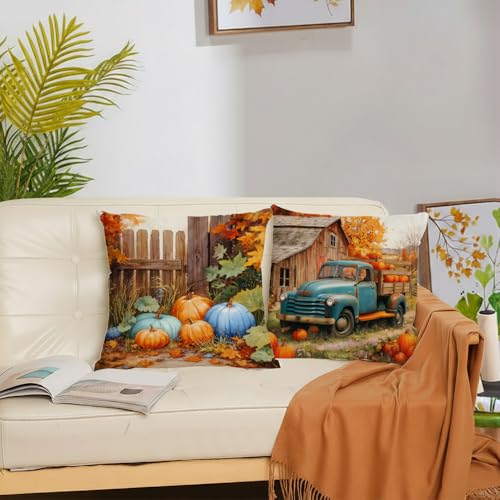YeeJu Fall Throw Pillow Covers 26x26 Set of 4 Velvet Pumpkin Cushion Cases for Autumn Farmhouse Decoration - Fall 01