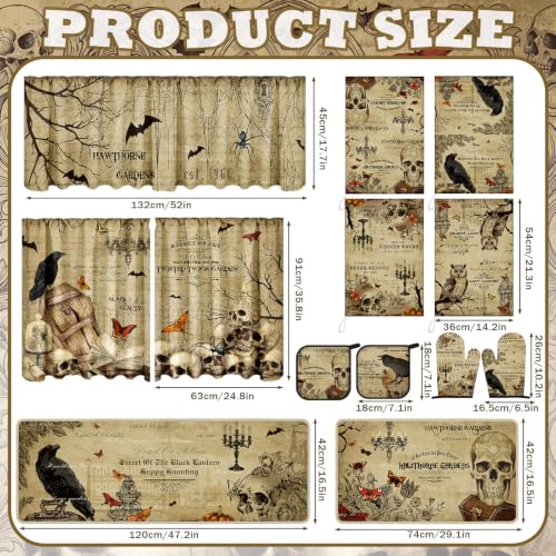 Halloween Skeleton Kitchen Decor Set with Towels Curtains & Rugs - Skull Variation