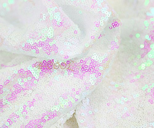 90x156 Inch White Iridescent Sequin Tablecloth - Wedding & Party Decor