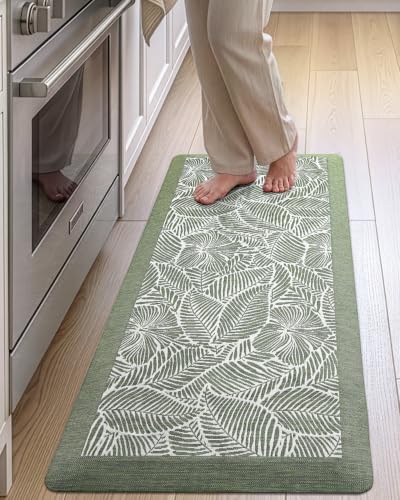 LUMI Extra Thick Anti-Fatigue Kitchen Mat 20x40 Leaf Green - Cushioned Support