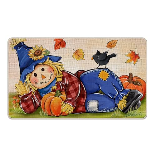 Fall Scarecrow Door Mat 1'5" x 2'5" - Autumn Pumpkin Crow Welcome Rug