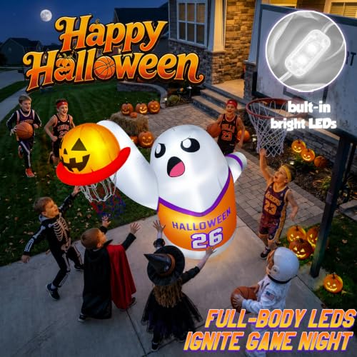 5FT Halloween Inflatable Ghost with Bright LEDs and Slam Dunk Basketball Outdoor Decoration