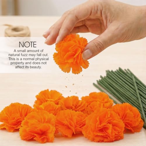 Artificial Marigold Flower Heads 50pcs Silk Flowers with Stems for Decorations