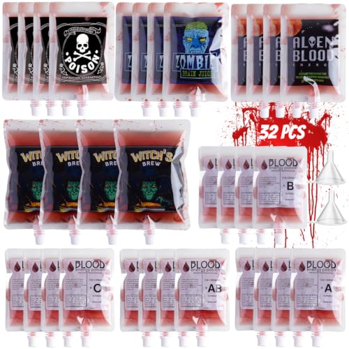 Halloween Blood Bags for Drinks 32PCS Reusable Party Pouches with Funnels