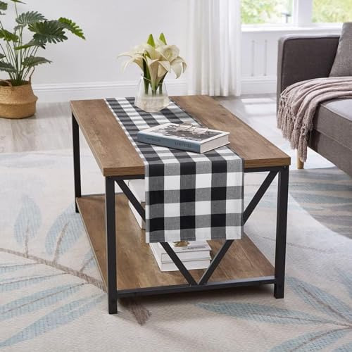 Black and White Gingham Table Runner 72 Inches - Rustic Farmhouse Home Decor
