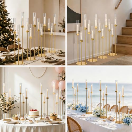 Gold 34in 2-Pack 3-Arm Wedding Centerpieces with LED Candles - Vincidern