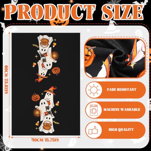 Halloween Ghost Kitchen Towels Set - 12 Spooky Pumpkin Dish Hand Towels with Variation Black+Pink