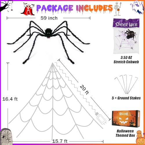 Outdoor Halloween Decorations with 455 LED Spider Web & 59-Inch Spider - Orange Web & Spider Variation