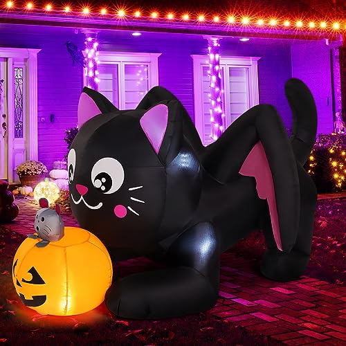 5 Ft Halloween Inflatable Cat with Pumpkin Outdoor Decor, LED Lights