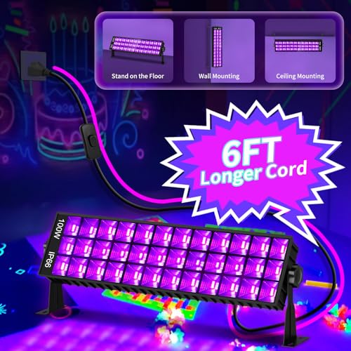 100W Black Light Bar IP66 Waterproof for Halloween & Outdoor Use - 1400 sq.ft