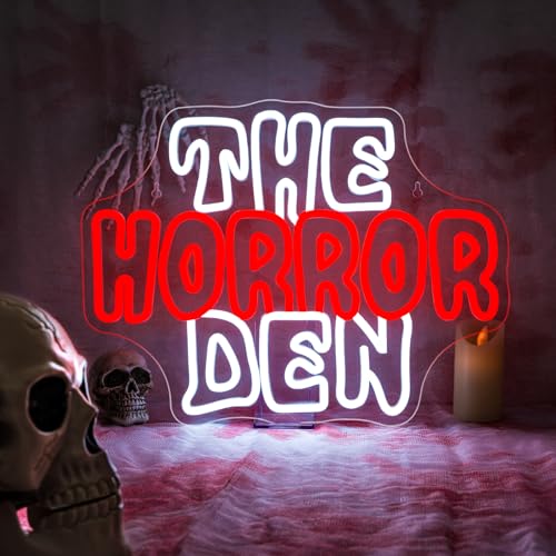 The Horror Den Neon Sign Spooky Wall Decor for Halloween Party and Horror Rooms - USB Powered