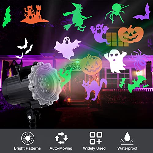 Outdoor Halloween Projector Lights with 12 Ghost & Pumpkin Patterns, Waterproof LED Decor