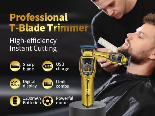 KEMEI Professional Cordless Hair Clipper for Men — Barber Trimmer, Haircutting Tool, Long-Lasting Battery, USB Charging with LED Display, The Ultimate Grooming Gift for Men