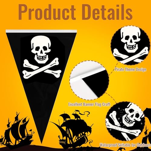 Halloween Pirate Banner Bunting with Black & White Skull Flags - 164 ft, 80 Pcs