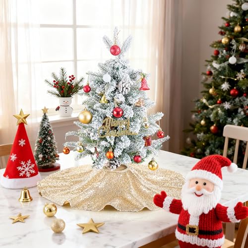 24 Inch Champagne Sequin Christmas Tree Skirt - Sparkly Holiday Decor