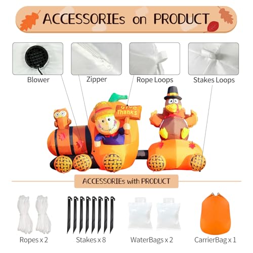 Thanksgiving Inflatable Scarecrow Driving Pumpkin Train with Turkey - Fall Yard Decor, Fall Train Variation
