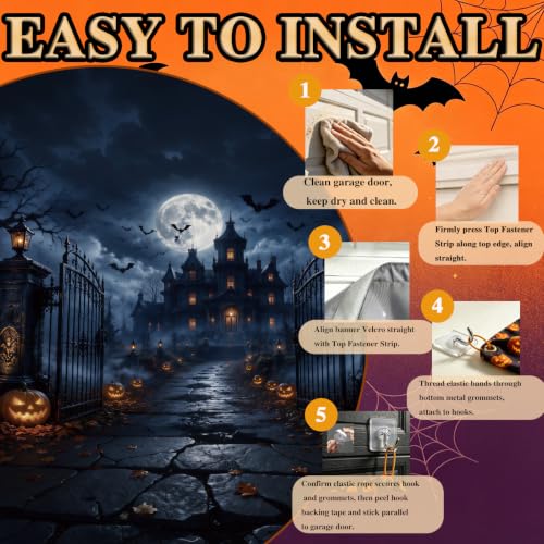 Halloween Castle Garage Door Cover Banner 8x7FT Haunted Mansion Backdrop Outdoor Halloween Decor