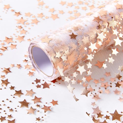 Star Rose Gold Table Runner - 16 Ft Sheer Chiffon with Glitter Sequin for Wedding & Party