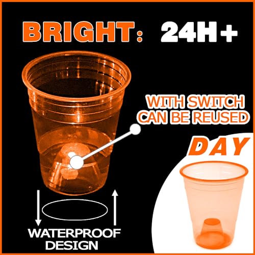 Orange Glow Cups Set - 40 Disposable 16oz Plastic Cups for Party & Holiday