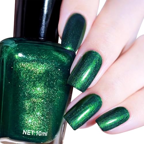 Dark Green Glitter Nail Polish - Quick Dry, Shimmer Finish, 12ml