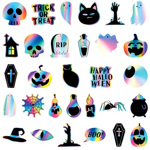 Halloween Fridge Magnets Set with Ghost Pumpkin Bat and Holographic Designs - 30 Pieces