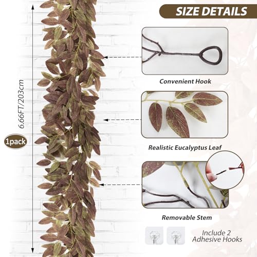 Artificial Fall Garland - 6.66 ft Brown Eucalyptus Vines with Adhesive Hooks - 1 Piece