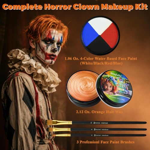 Horror Clown Makeup Kit with Water-Based Face Paint & Orange Hair Wax - Special Variant
