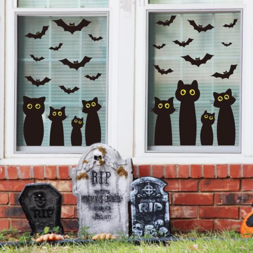 Halloween Black Cat Window Clings Set - Reusable Spooky Decor for Home & Office