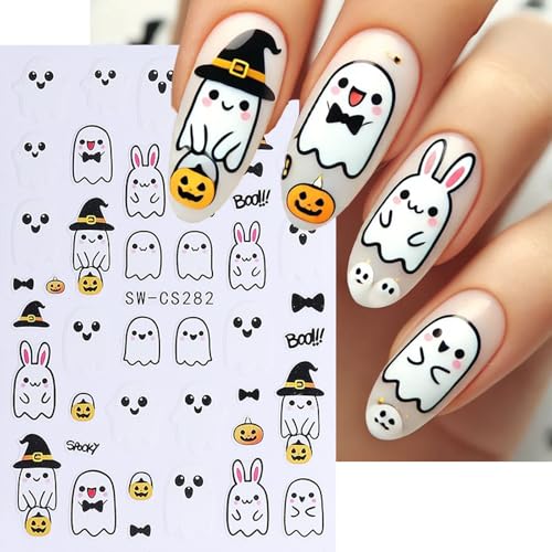 Halloween Nail Stickers Cartoon Ghost-18 Self-Adhesive 6 Sheets for Manicure & DIY Decor