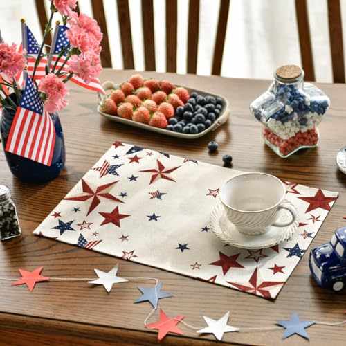 American Flag 4th of July Placemats Set of 4 - 12x18 Inch Rectangular Beige