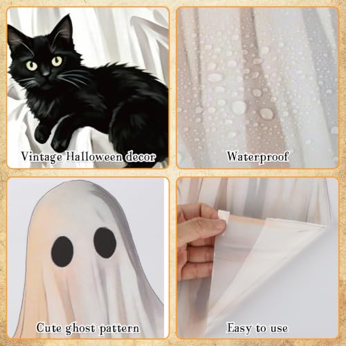 Halloween Ghost Window Clings - Spooky Reusable Stickers for Glass, 3 Pack - Black Cat & Pumpkin Decorations - Variation: Ghost