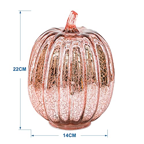 Romingo Mercury Glass Pumpkin Light with Timer - Rose Gold, 7.5 Inches