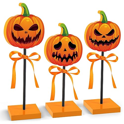 Halloween Wooden Pumpkin Signs - 3 PCS Autumn Fall Table Decor - Pumpkin Variation