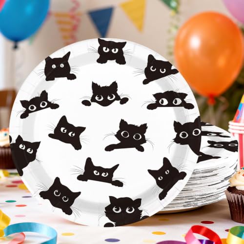 Black Cat Birthday Party Paper Plates 9 Inch Disposable Set - 50 Pieces