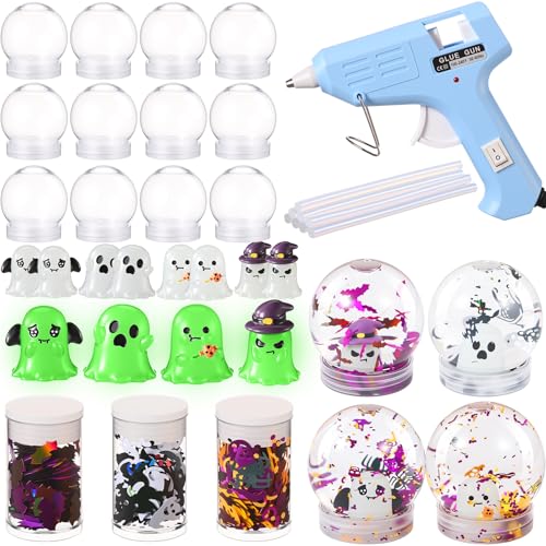 Halloween Snow Globe Kit - Purple Glow-in-the-Dark Ghosts, 12 Sets DIY Halloween Decor