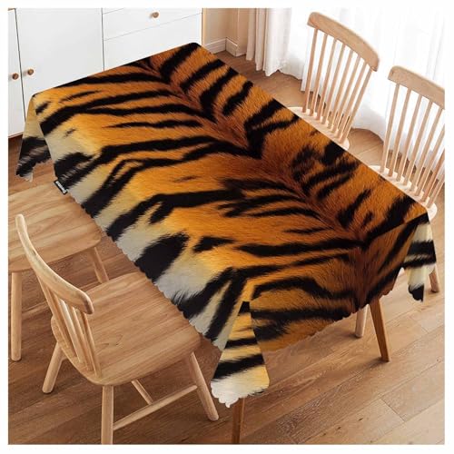 Tiger Print Tablecloth 52x70 Inches Wipeable Indoor Outdoor Kitchen Decor - Brown Black