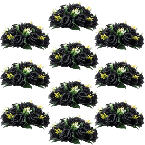Wedding Flower Centerpieces Set - Black Silk Flower Balls, 10 Pack - 10" Diameter