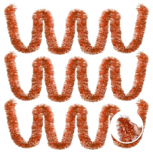 Orange Christmas Foil Tinsel Garland 3 Pack, 59 Feet Shiny Hanging Decorations