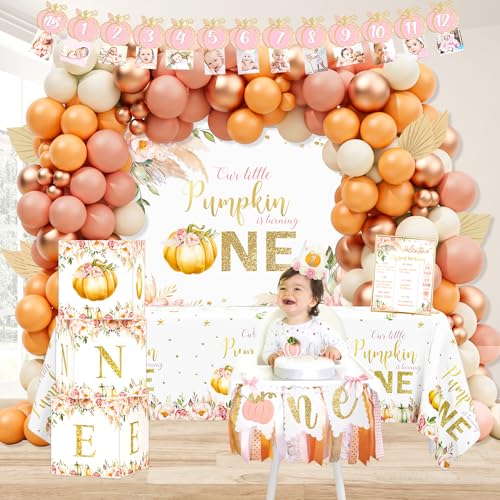 First Birthday Pumpkin Party Decorations Set for Fall Halloween Thanksgiving - 133pcs Autumn Theme