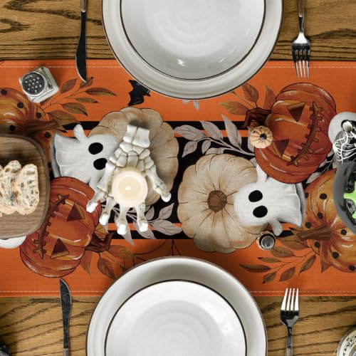 Halloween Table Runner 13x72 Inch Orange Polyester Decor for Party & Home