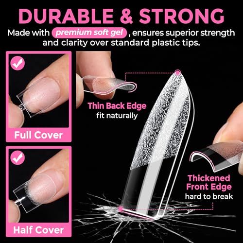 UNA GELLA Extra Short Sharp Square Nail Tips 216Pcs - Precise Fit & Pre-Buffed Clear Fake Nails for DIY & Salon Manicure