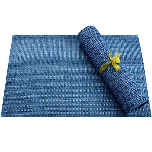 Hemp Blue Placemats Set of 4 - Woven PVC Indoor Outdoor Table Mats A-A-Hemp Blue