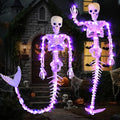 2 Pack 33-Inch Purple LED Mermaid Skeleton Halloween Decorations - Movable Posable Joints Hanging Props